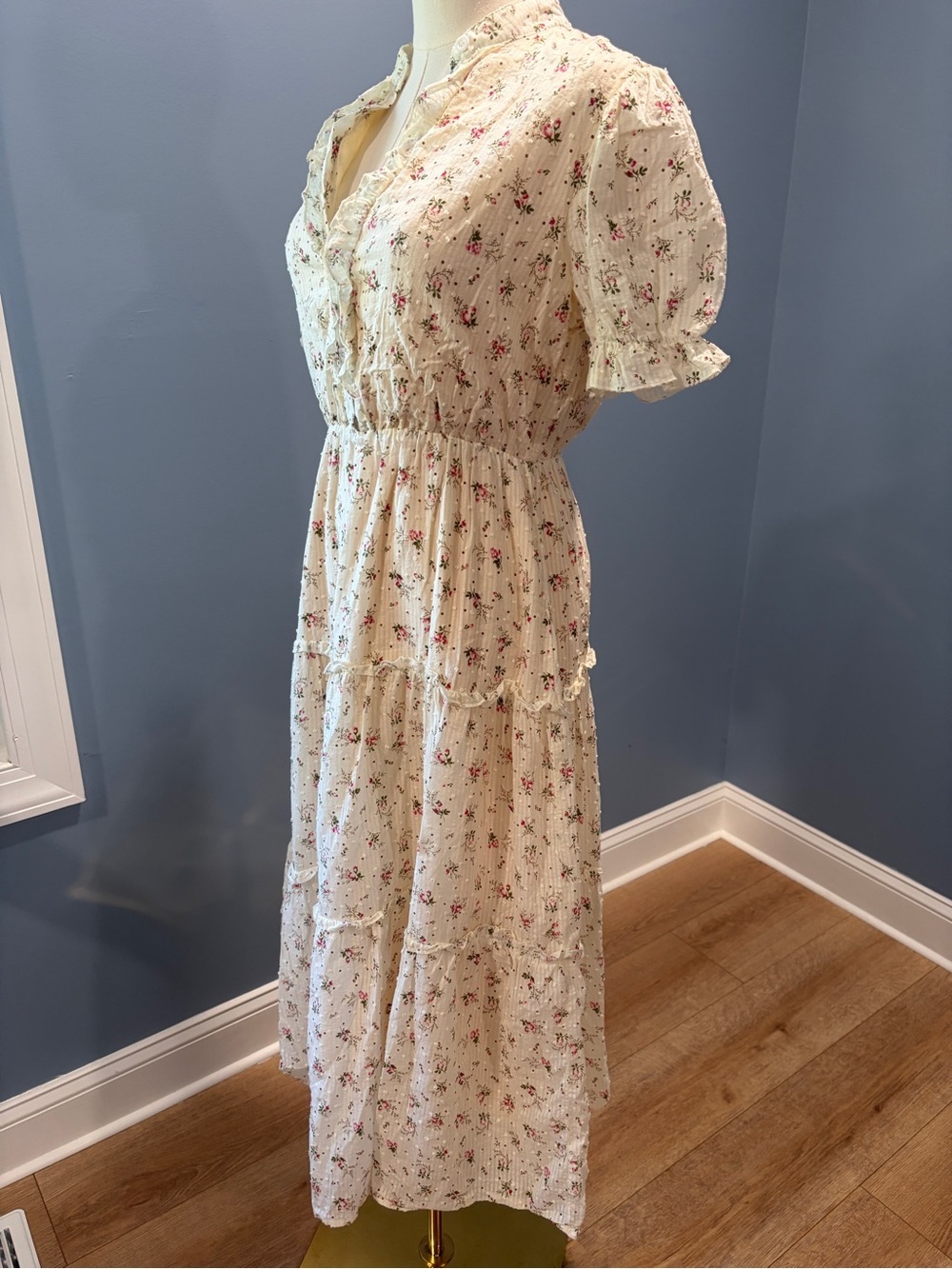Balckans Cream Floral Ruffle Midi Dress Size S - Picture 2 of 9